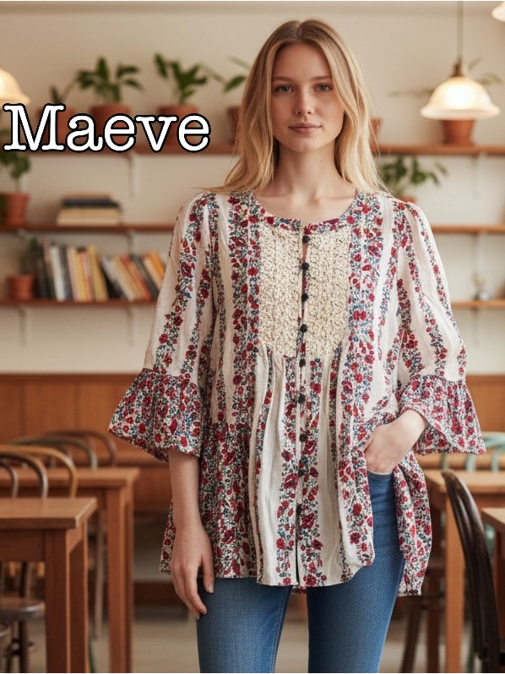 Anthropologie Maeve Hiver Romantic Floral Peasant Top Size 4